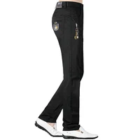 New Summer Men's Solid Color Pants Straight Leg Elastic Black Trousers Men's Fashion Embroidery Business Casual Pants Big Size 2