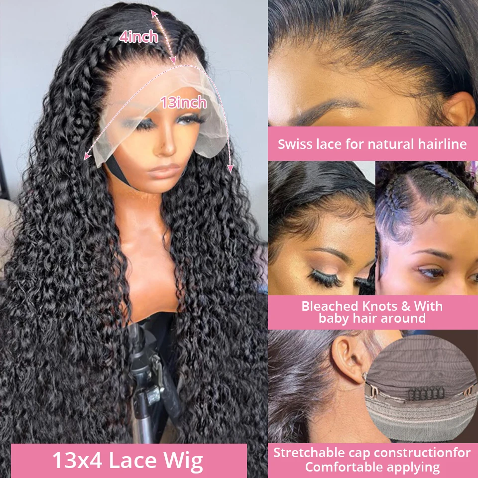 30 40 Inch Deep Wave Frontal Wig Water Curly Lace Front Human Hair Wig 13x4 Lace Frontal Human Hair Wigs PrePlucked Hairline