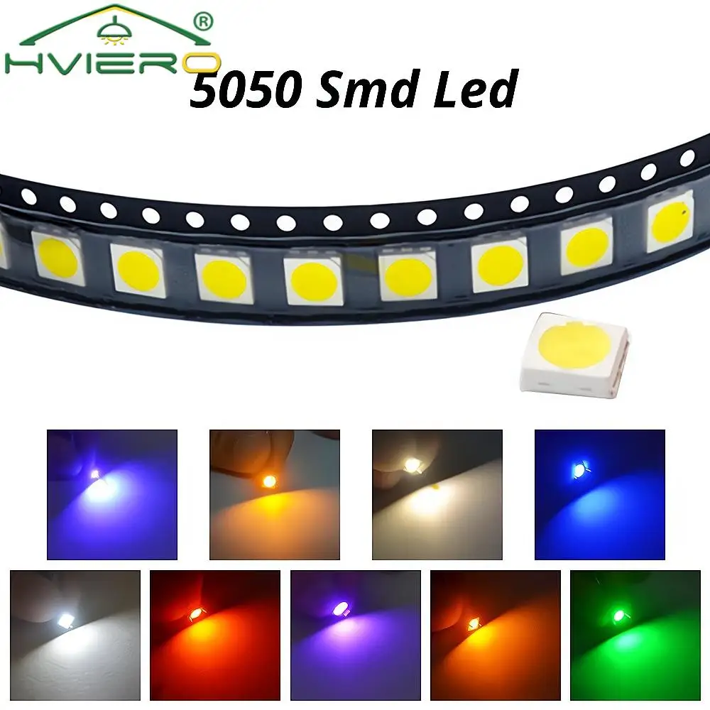 10/100X 5050 White Red Blue Pink RGB Smd Smt 60mA 3V 3-chips 10-12lm 6000-6500k Led Plcc-6 Bright Lamp Bulb Light Emitting Diode