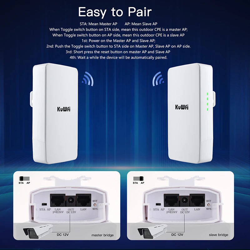 KuWFi Outdoor WI FI Router Wireless 2.4G Wifi Repeater 300Mbps Point to Point Wifi Signal Amplifier Increases Wifi Range 1KM — view 4