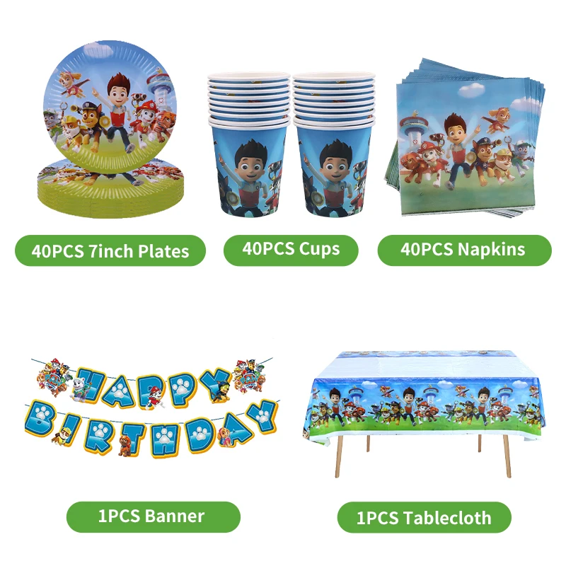 Paw Patrol Verjaardag Decoraties Verjaardag Achtergrond Banner Borden Kopjes Papieren Servies Set Ballonnen Kids Boy Party Benodigdheden