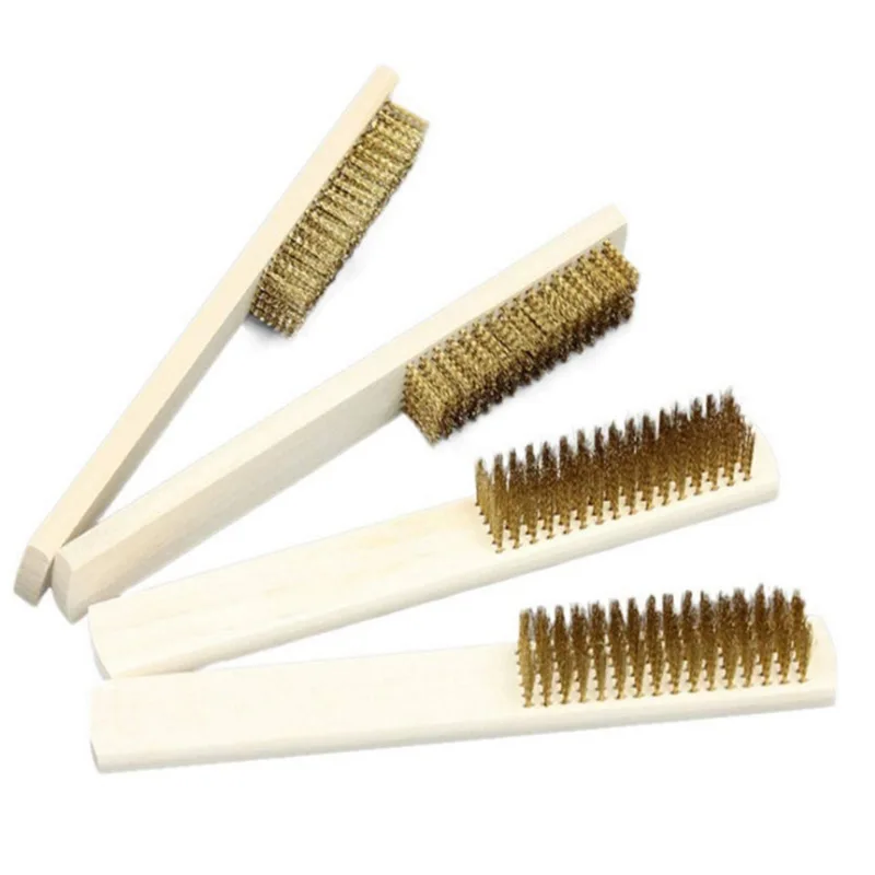 1pcs Wood Handle Brass Wire Copper Brush for Industrial Devices Surface/Inner Polishing Grinding Cleaning 6x16 Row Brushes 6