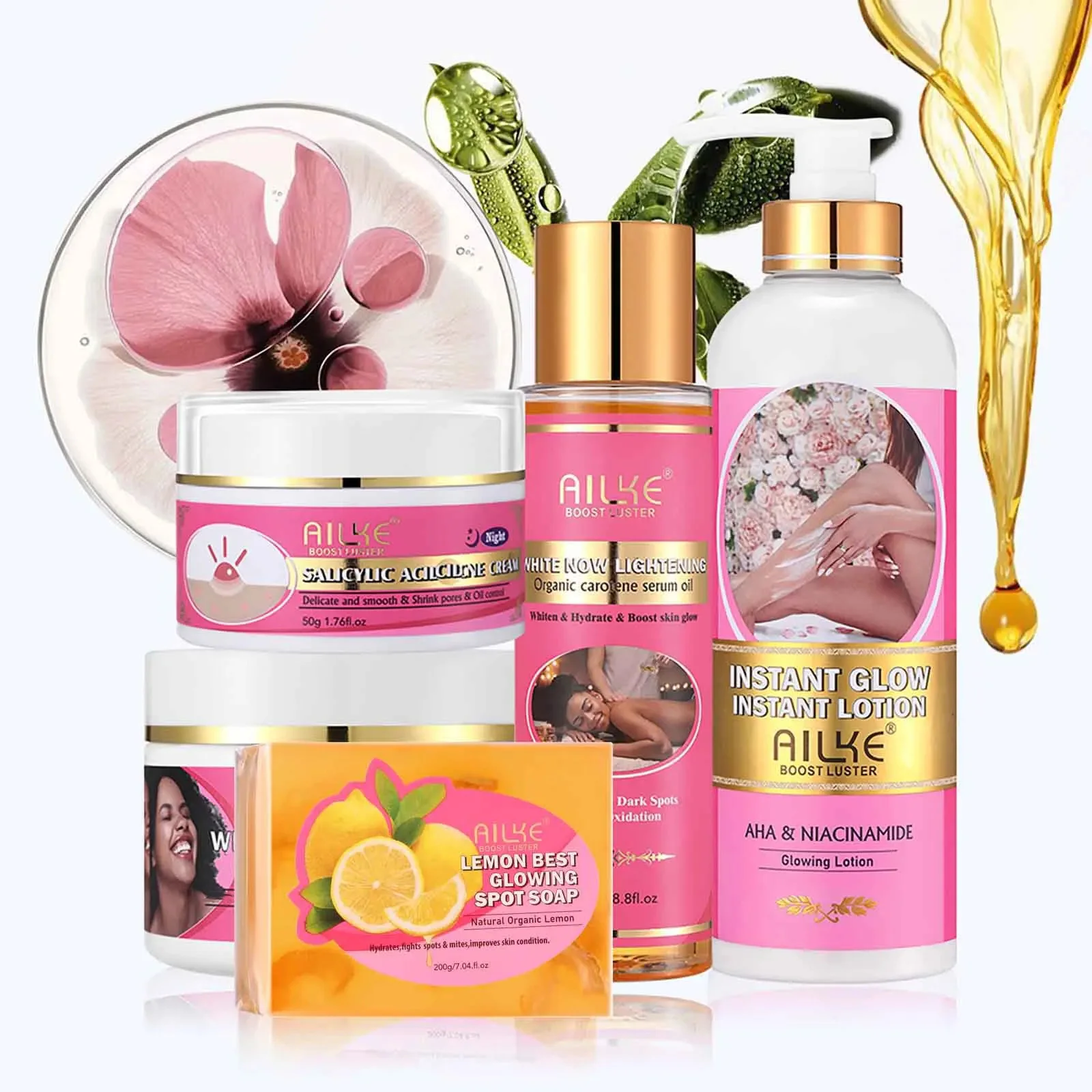 AILKE Natural Whitening Skin Care Set For All Skin Types, Remove Stubborn Acne, Dark Spots Kit, Reduce Melanin, Pigmentation