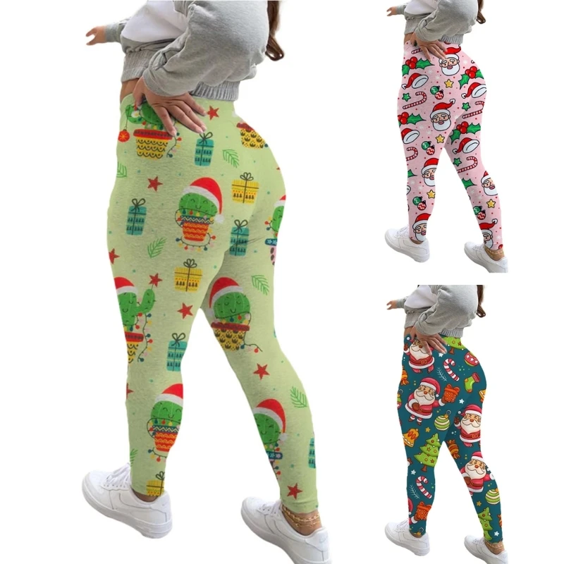 

Womens Breathable Fashion Running Butt Lift Pants Exercise High Waist Workout Yoga Hip Pants Christmas Printing Leggings