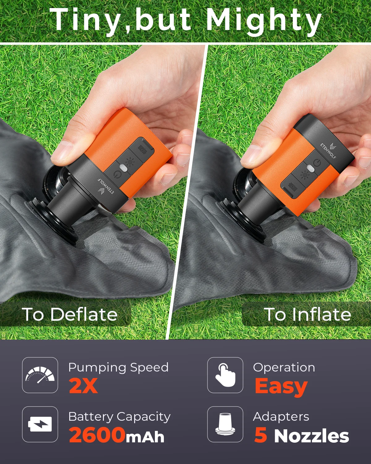 ETENWOLF Air 3 Electric Air Pump 2600mAh Battery & Light Portable Camping Pump for Mattress Sleeping Pads Pool Floats air pump air compressor pump inflatable pump
