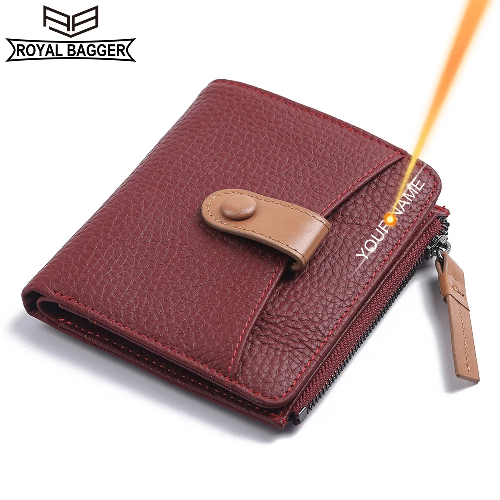 

Royal Bagger Short Wallets for Women Fashion Casual Genuine Cow Leather Card Holder Ladies Zipper Wallet Purse 147-2