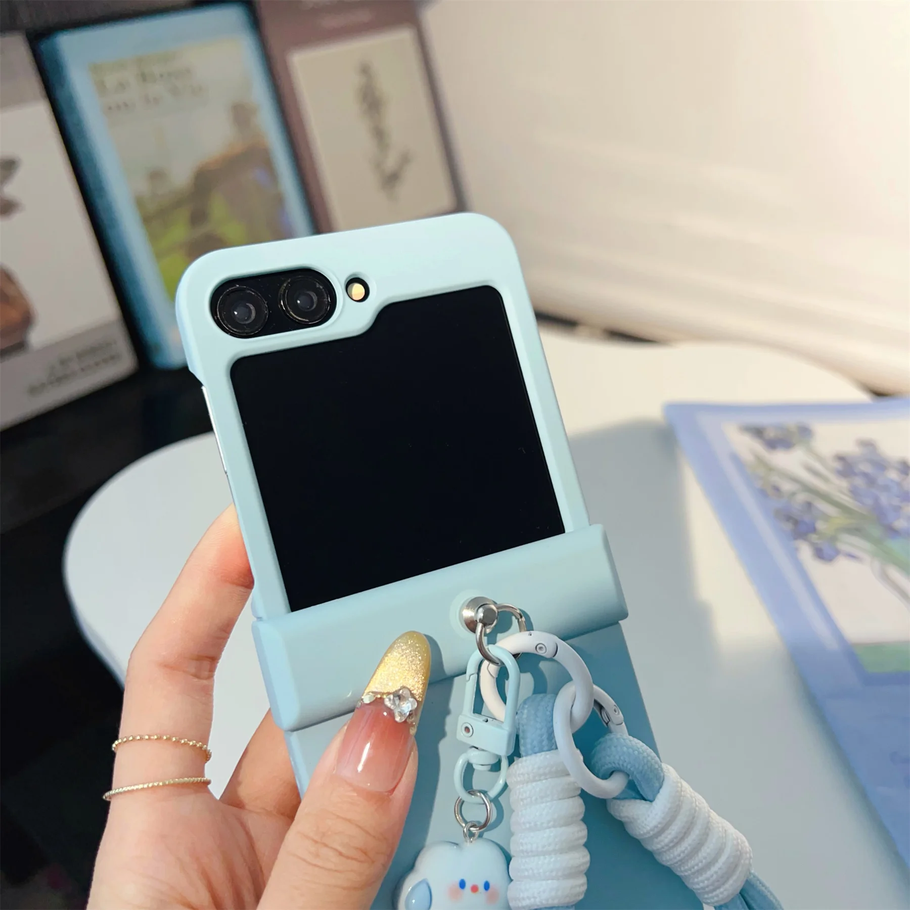 Korean Solid Color Blue Cartoon Clouds Pendant Portable Phone Case Cover