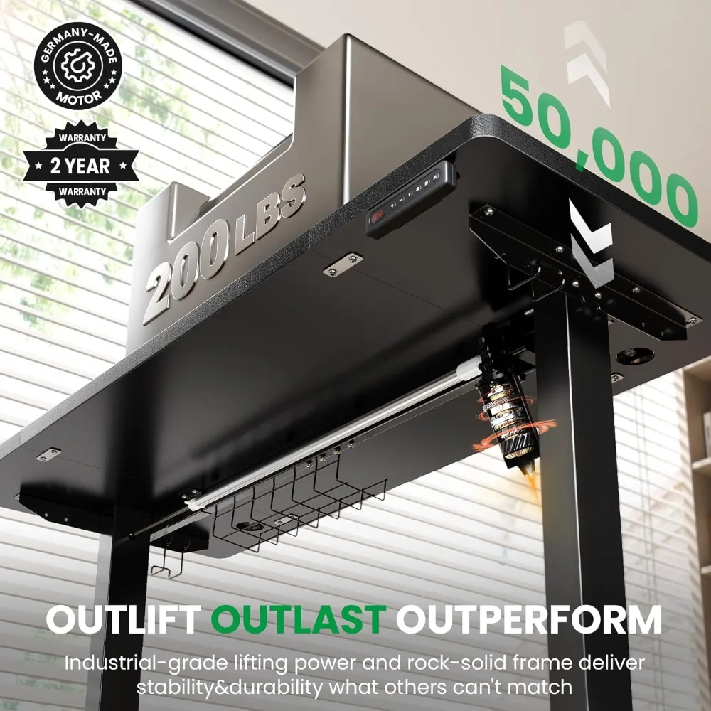 Adjustable Electric Standing Desk - 55" x 24" Desk with Cable Management and 3 Memory Height Settings