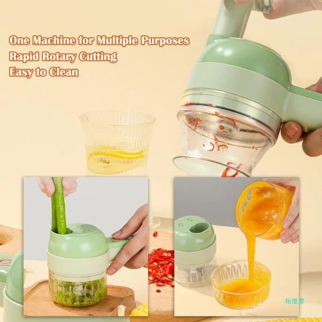 4 In 1 Vegetable Chopper Handheld Electric Vegetable Cutter Set Portable  Wireless Garlic Mud Masher Garlic Press And Slicer