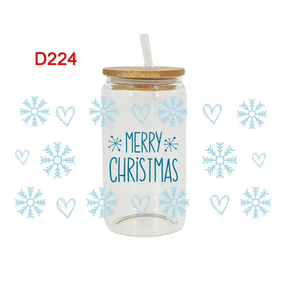 3D UV DTF Transfers Stickers 16oz Cup Wrap Snowflake Merry Christmas Printed for DIY Glass Ceramic Metal Leather Etc.