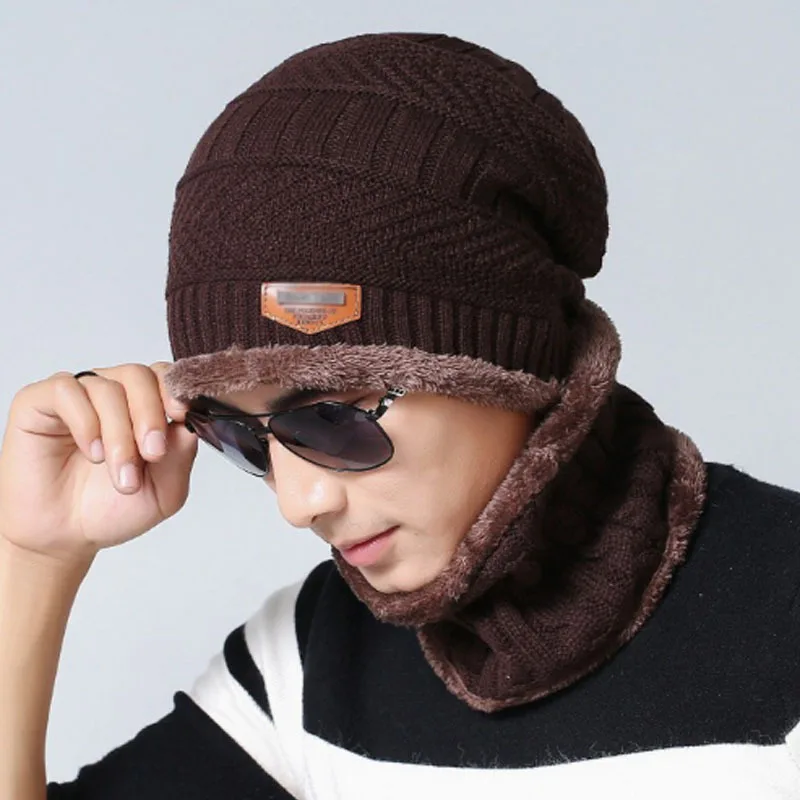 

Men Kids Hat For Winter Ski Rock Climbing Traveling Neck Scarf Warm Wool Knitted Neckerchief Cap Unisex Winter Beanie Hat Scarf