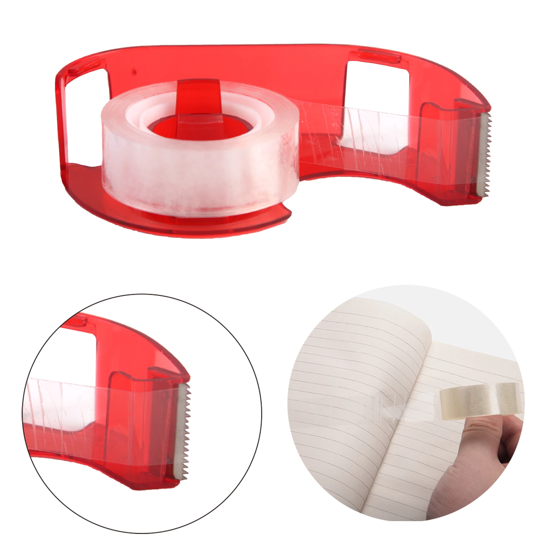 MOTARRO Blue Red Portable Tape Cutter 15MM*15M with 5 Rolls of Transparent Tape Storage Cutting Seat Dispenser Holder