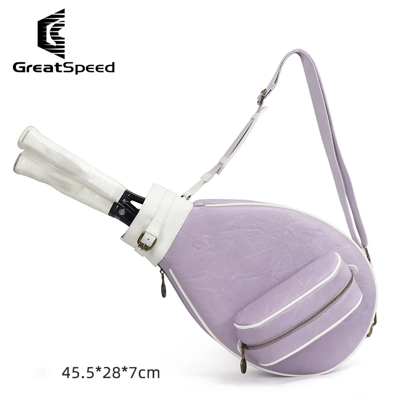 Greatspeed Retro Leather Backpack Tennis Bag Badminton 2-Rackets Tennis Handbag Outdoor Tennis Racket Bag Sports Single Shoulder 4