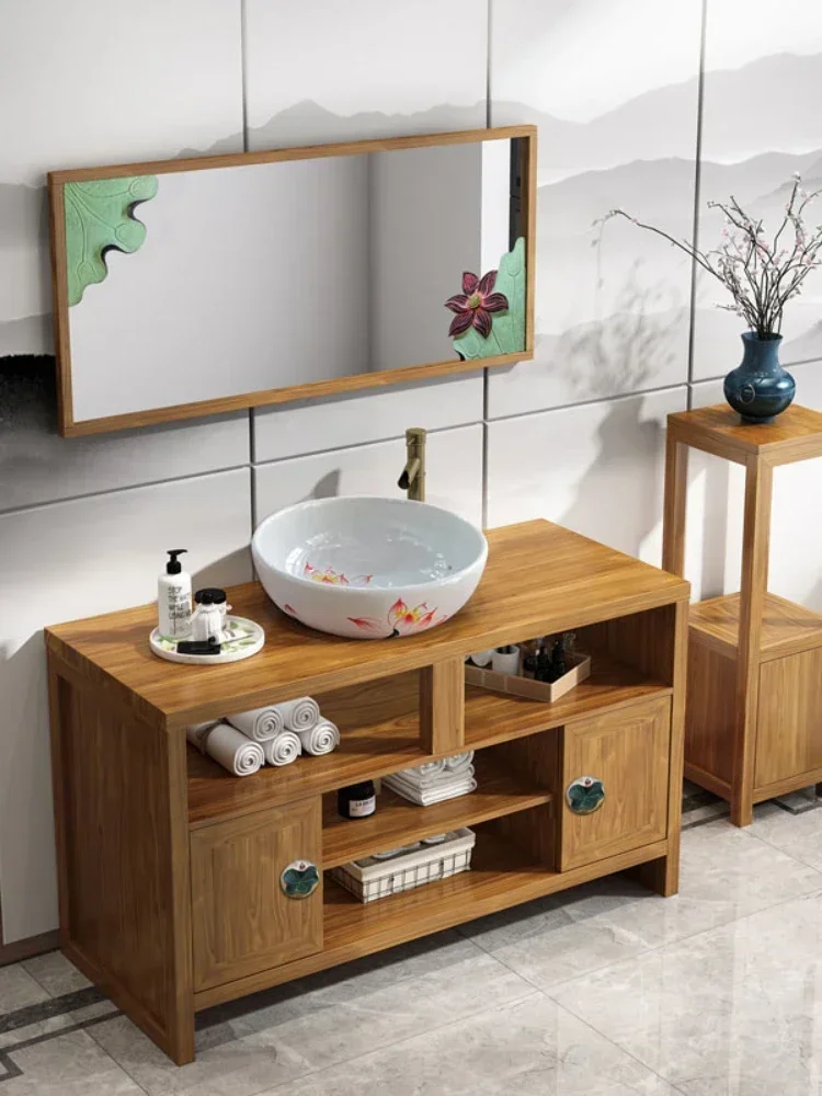 ~Y Chinese style light luxury bathroom cabinet antique art washbasin combination bathroom washbasin set