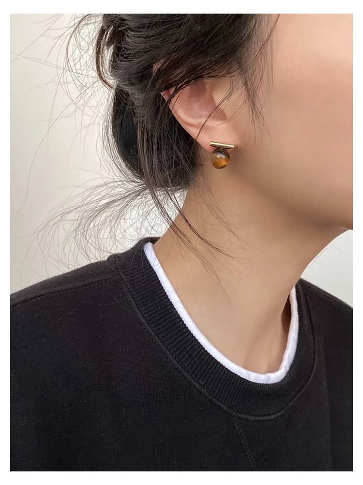 Design Sense Tigerauge Stein Runde Perlen Minimalistische Ohrringe 2025, neuer Schmuck Weihnachten für Damenmode-Ohr-Accessoires – Detail 3