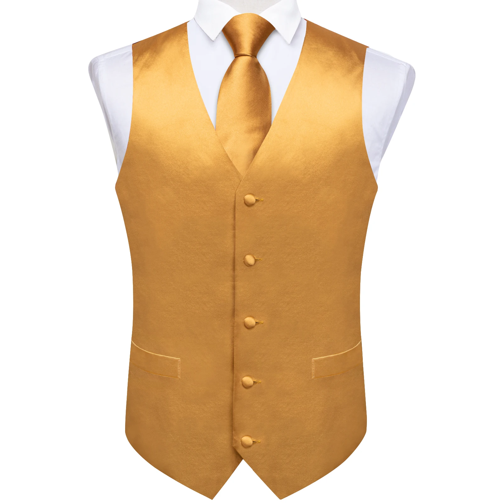 Luxury Paisley Gold Vest for Man Formal Yellow Solid Men's