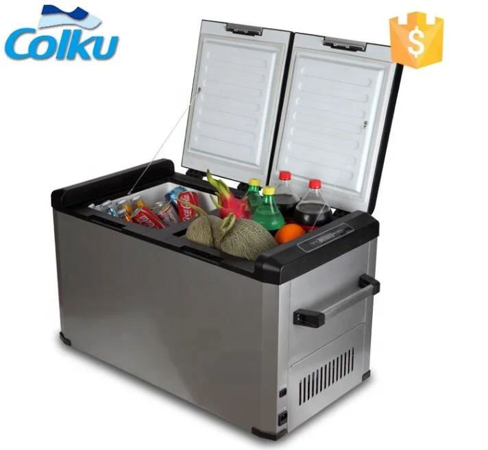 

60L Double Doors Mini Bar Portable DC 12V 24V Camping Refrigerator with Dual Zone Dual Temperature Car Fridge for RV Caravan