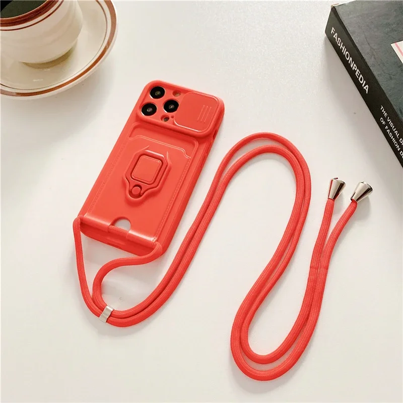 Multi-Function Card Wallet Lanyard with Slide Camera Protection and Ring Stand