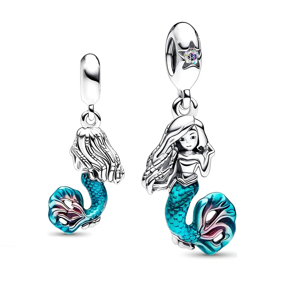 Estate Nuova La Sirenetta Principessa Ariel Ciondola Charm Fit Pandora Snake Bracciale Fai Da Te Donne Ciondolo Gioielli Regalo