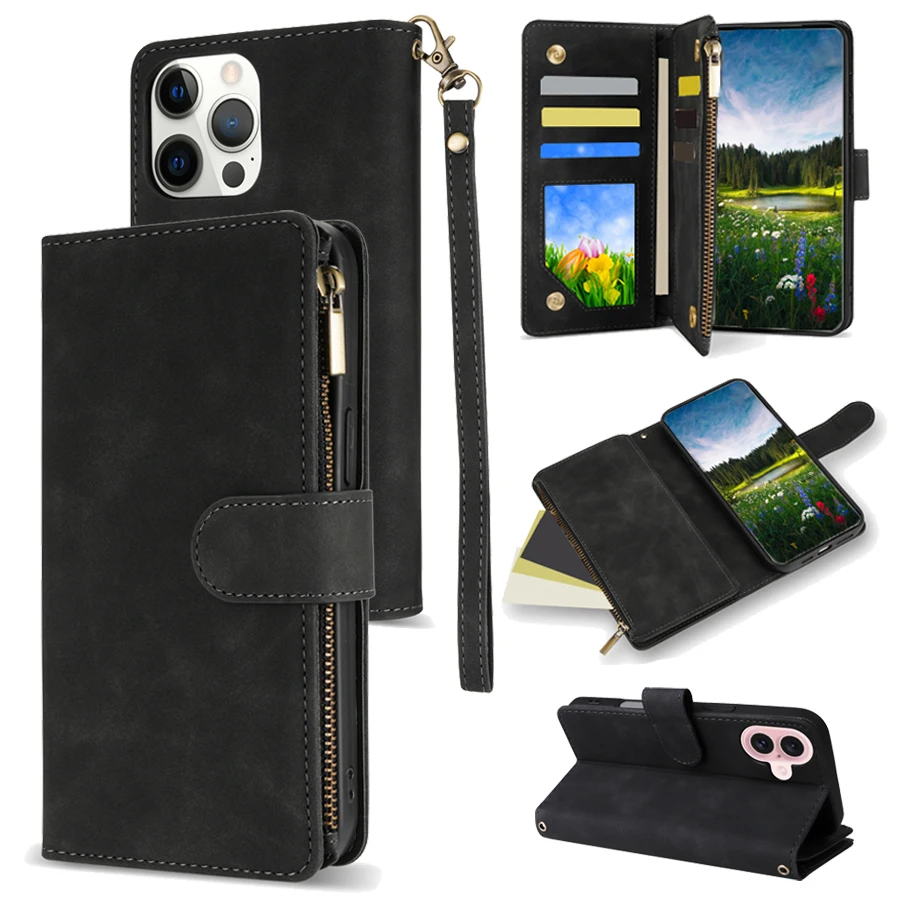 Leather Wallet Case with Multi-Card Slots and Magnetic Closure