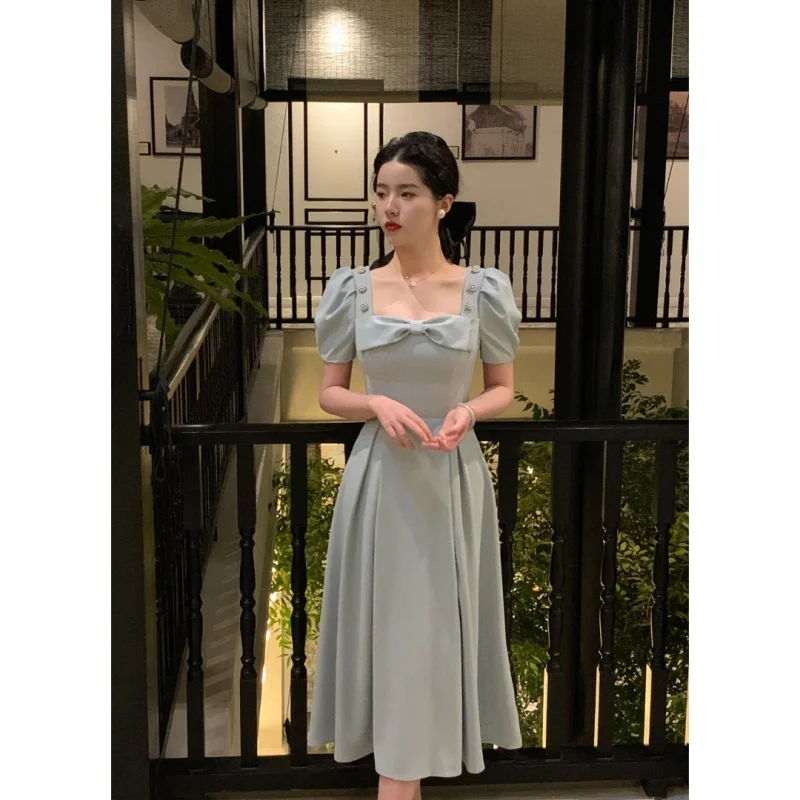 

Женское длинное облегающее платье, модное стильное платье с квадратным вырезом и бантом из бисера в стиле принцессы, лето 2023