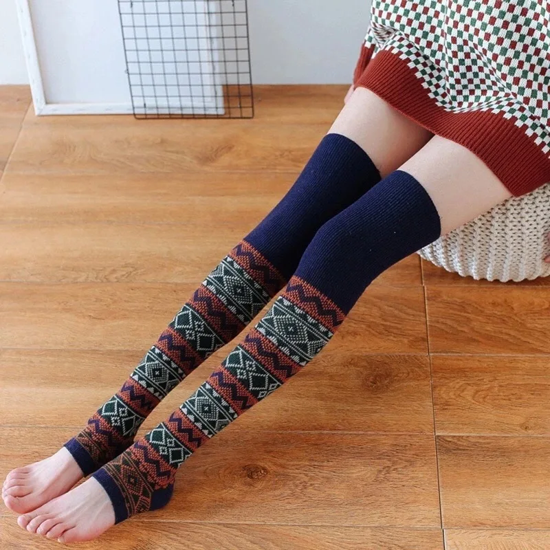 

Aut/Win Rabbit Sheep Wool Over-the-Knee Warm Socks Diamond Pattern Long Tube Footlet Knitted Leg Warmers Pile Socks for Women