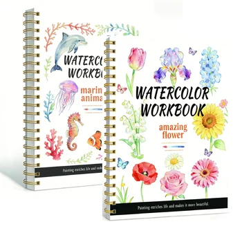 Quaderno Premium per Principianti di Acquerello - 14 Schizzi + 2 Guide per la Miscelazione dei Colori, Carta per Acquerello in Polpa di Legno 200 gsm per Libri da Colorare