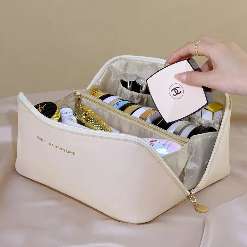 Large-Capacity Travel Cosmetic Bag Portable Leather Makeup Pouch Women Waterproof Bathroom Washbag Multifunction Toiletry Kit