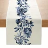 Boho Blue Flowers Linen Table Runners Dresser Scarf Table Decor Kitchen Dining Table Decor Farmhouse Holiday Wedding Party Decor 1