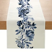 Boho Blue Flowers Linen Table Runners Dresser Scarf Table Decor Kitchen Dining Table Decor Farmhouse Holiday Wedding Party Decor 1