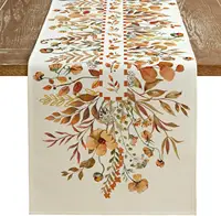 Fall Thanksgiving Linen Table Runner Dresser Scarf Autumn Wildflower Leaves Floral Table Runner Kitchen Party Dining Table Decor 1