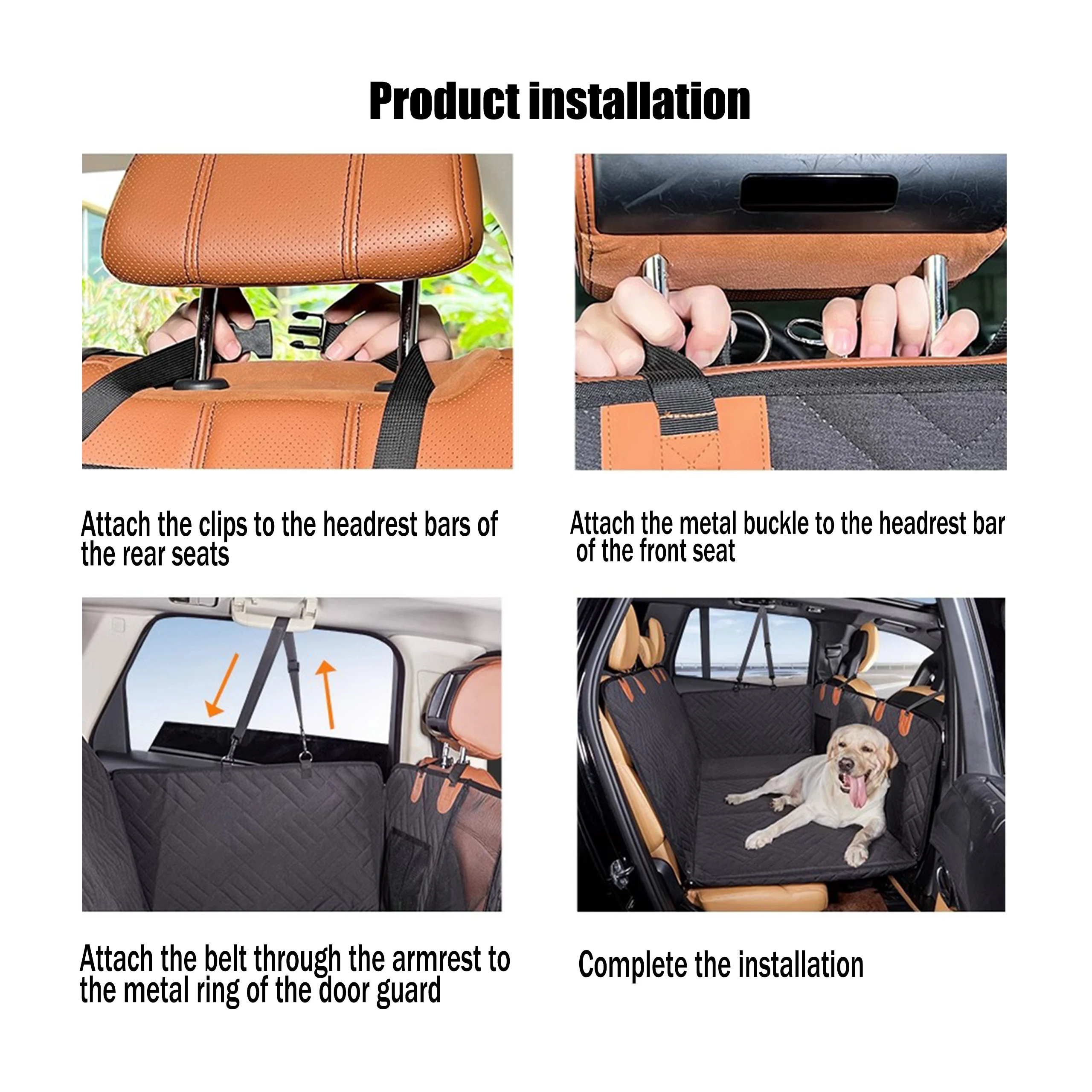 Dog Car Rear Seat Cover with 3 Hard Base Pieces, Waterproof Dog Car Hammock with Visible Mesh Window and Side Door Protector Pad