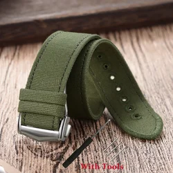 Universal Sport Weave Nylon Watch Strap with Fold Buckle - High Quality Fabric Bracelet - 22mm (Army Green)