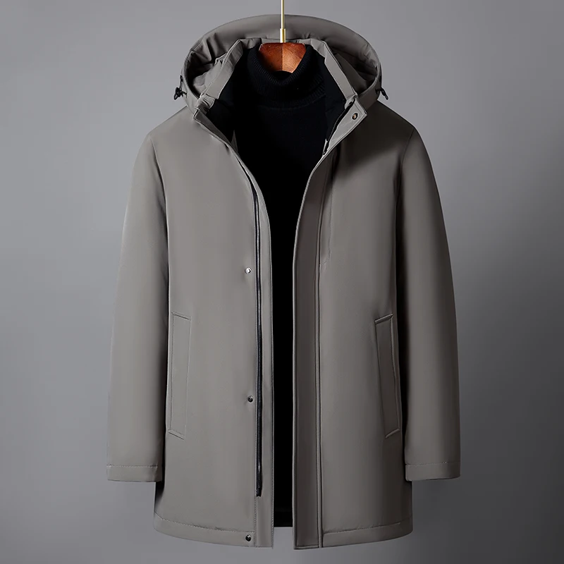 Middle-aged Men Down Jacket Winter Liner Detachable White Duck Down Coat Hooded Thick Warm Parkas