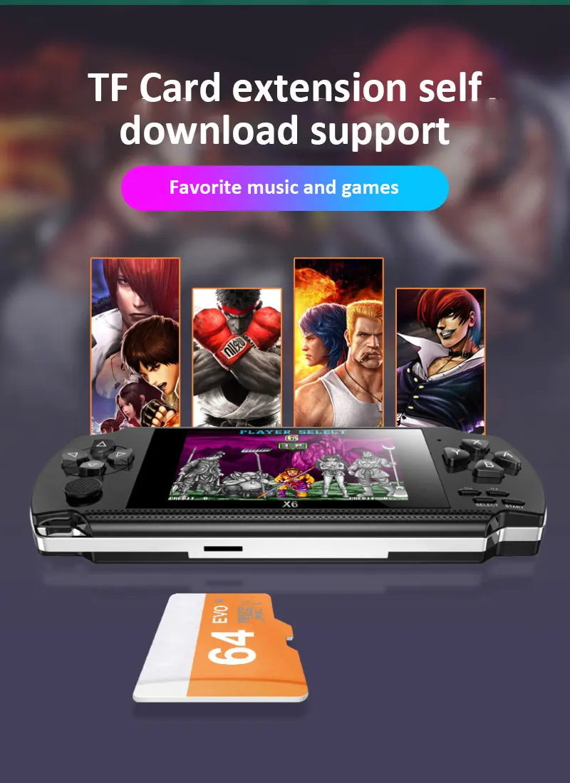 X6 Retro Video Game Console Portable Big Screen Handheld Build In 1500 Games Simulators Classic Mp3/mp4/Ebook TV Out Game Player