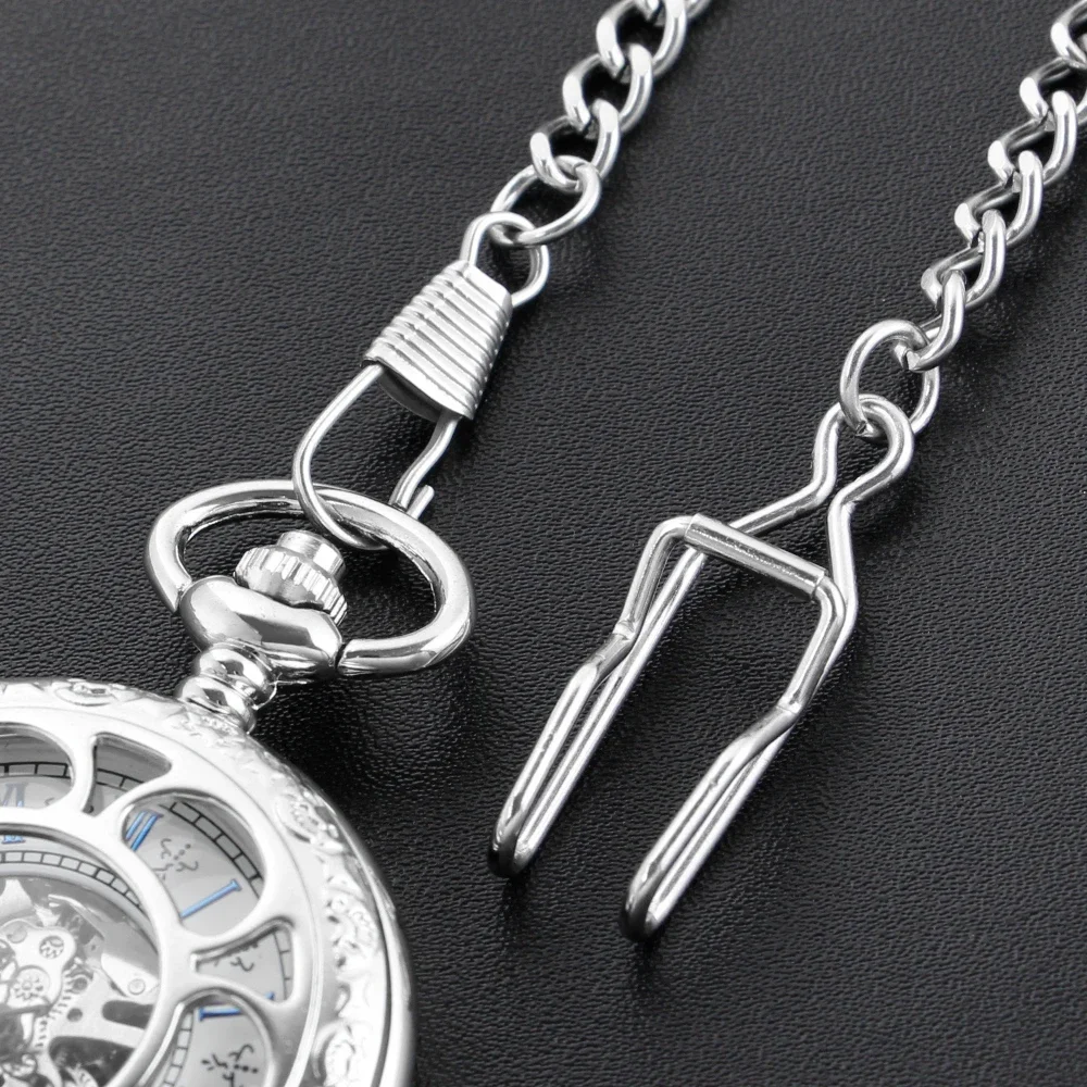 Silver Pocket Watch Chain 37.5cm All Stainless Steel Chain Vintage Antique Necklace Men's Women Accessories pocket watch chain