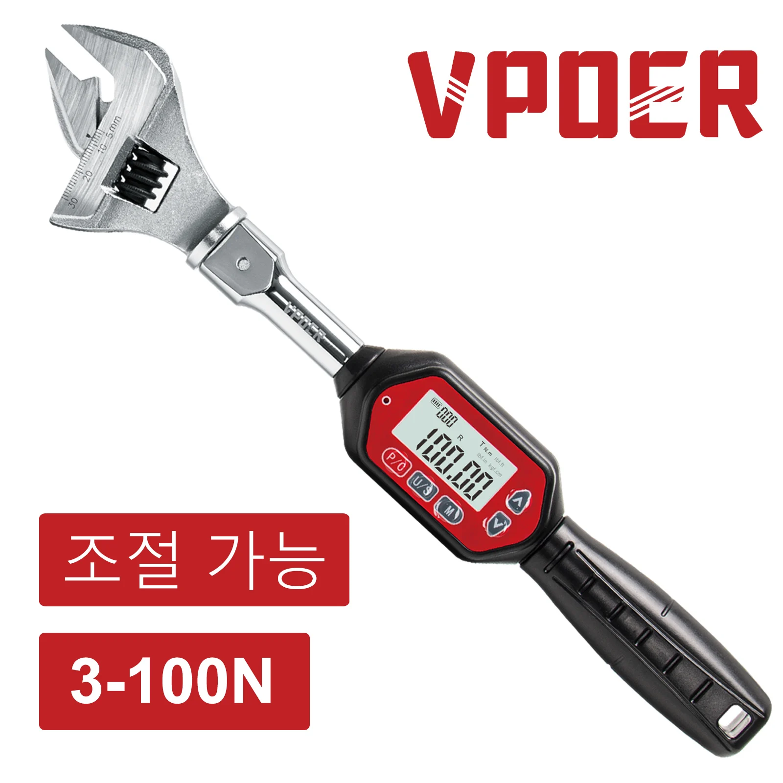 조정 가능한 디지털 토크 렌치 스패너 헤드, 전자 턱 오픈 엔드 토크, 버저 및 LED, 보정, 3-100 Nm