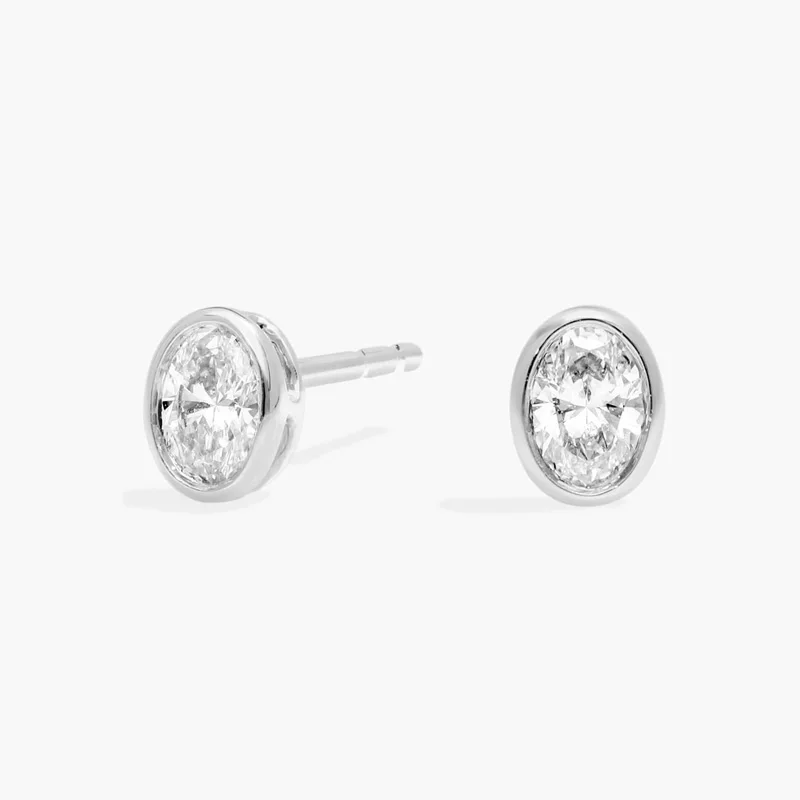 Lünettenfassung Labor-Diamant-Ohrringe IGI-Zertifiziert Oval Geschliffene Labor-Diamant-Ohrringe 9K/14K/18K Gold Solitär-Ohrringe – Detail 2