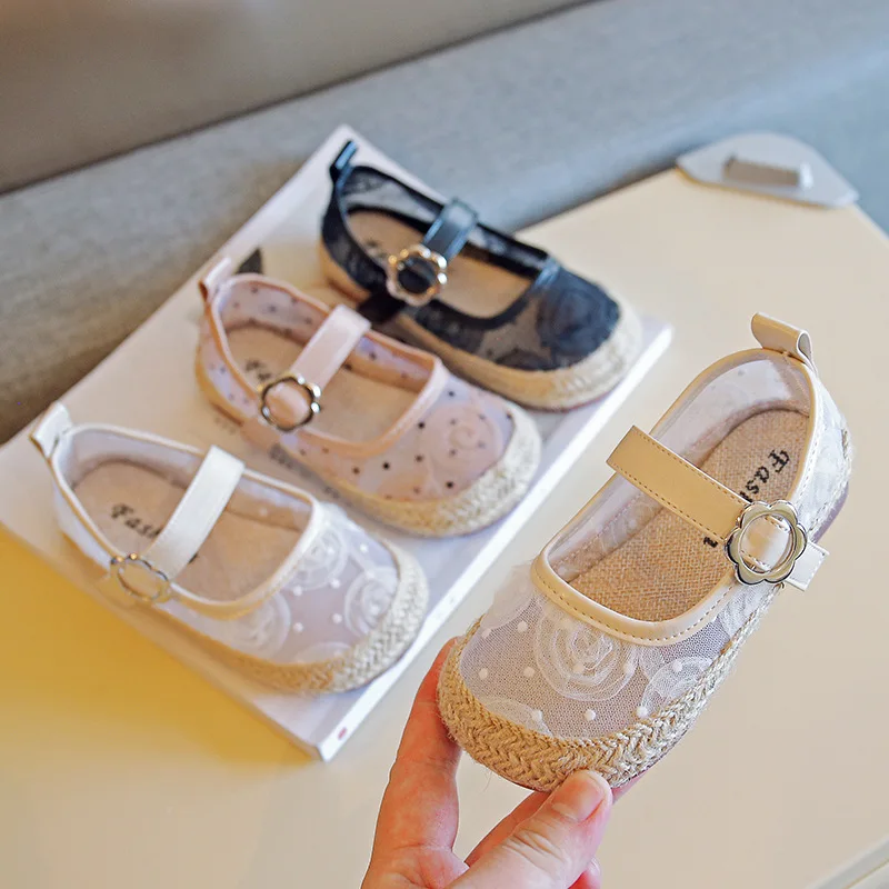 

2022 Spring New Kids Girls PU Boat Shoes Mesh Spot Simple Korean Children Performance Soft Rattan Girls Causal Shoes Versatile