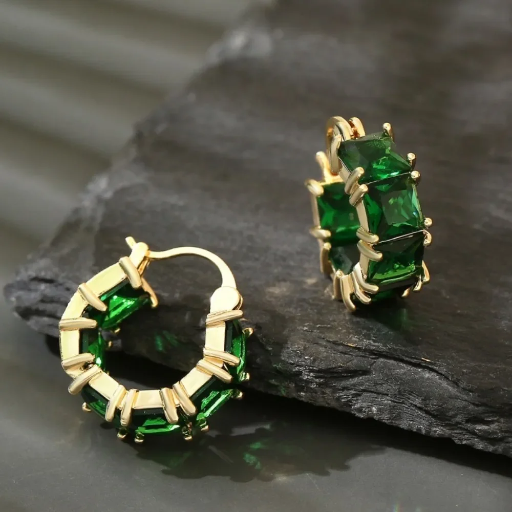 Green Color Gold Plated Faux Diamond Earrings - CZEAR549GR
