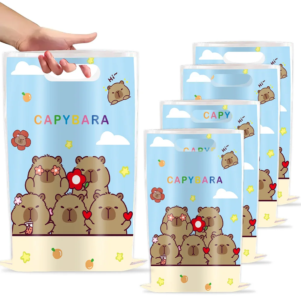 10/20/30 Stück Cartoon Capybara Geschenktüten Plastiktüten mit Griff Kindergeschenke Geburtstagsparty Süßigkeitentüten Beute-Tüten Baby-Shower-Dekoration – Detail 2