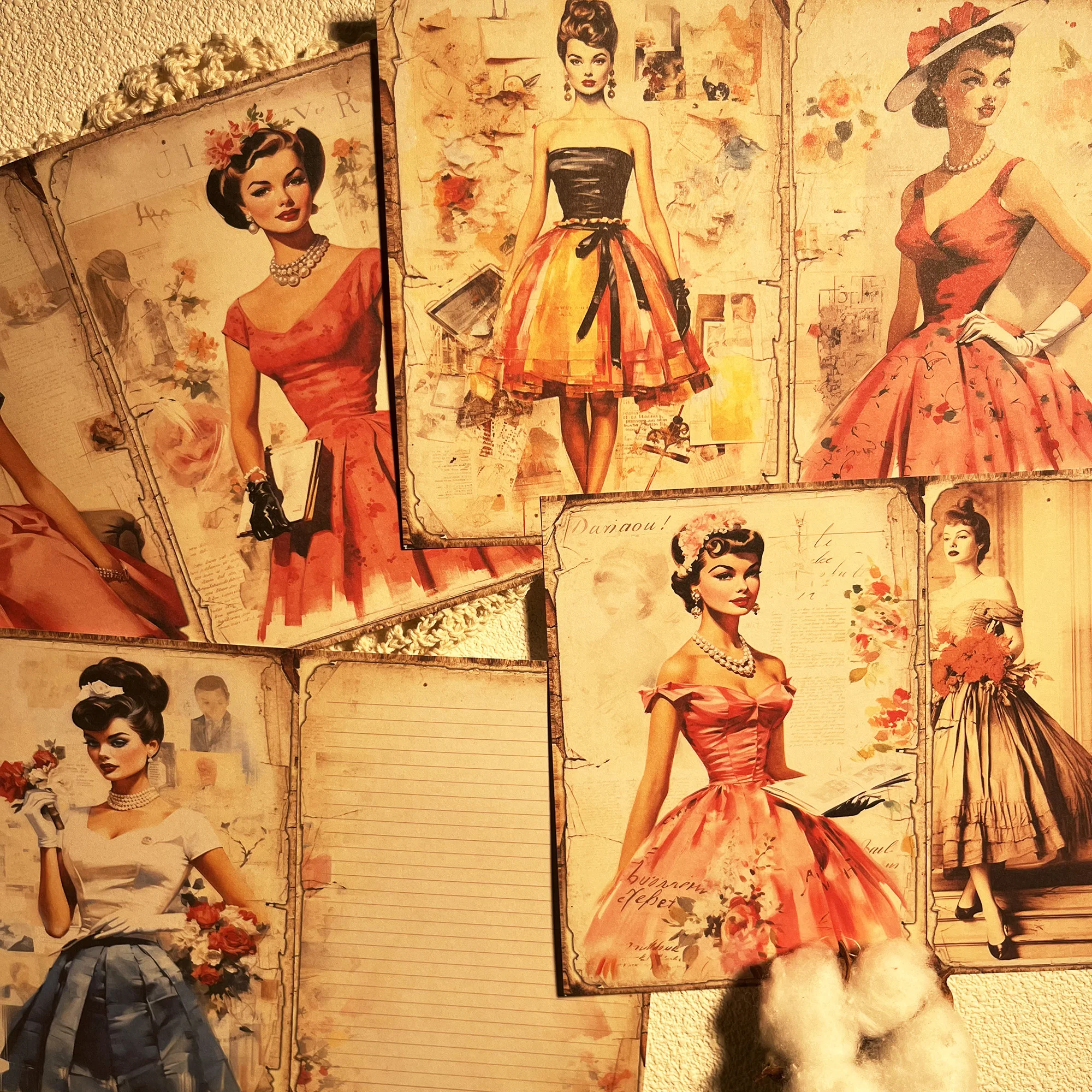 JaiIman 58개(12종이+46스티커) 빈티지 패션 소녀 테마 정크 저널 세트, 미니 선물 포장, 저널 용품에 적합