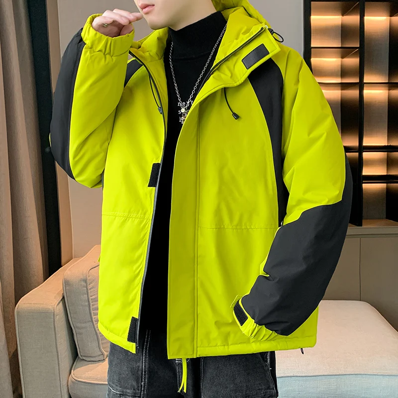 New 2023 Winter Men's Loose Hooded Cotton-Padded Jackets Outdoor Waterproof Thicken Warm Parkas Solid Patchwork Tops Down Coats