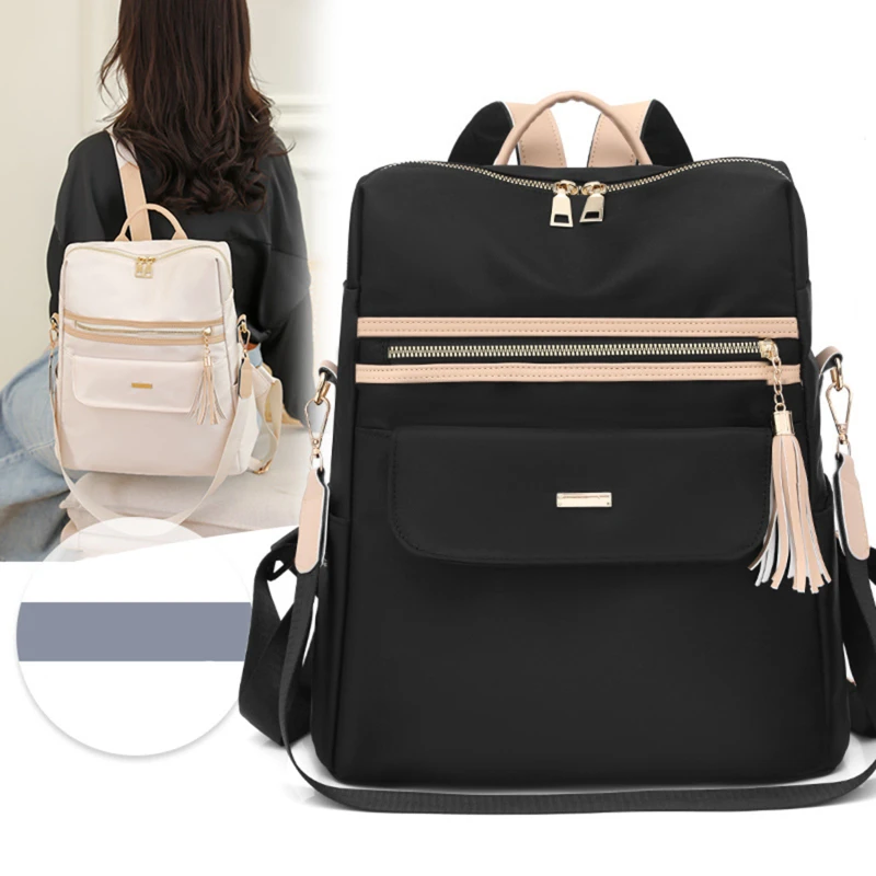 

Women's Backpack Large Capacity Casual Travel Bagpack Simple Solid Color Shoulder Bag High Quality Nylon Cloth Racksack Mochilas