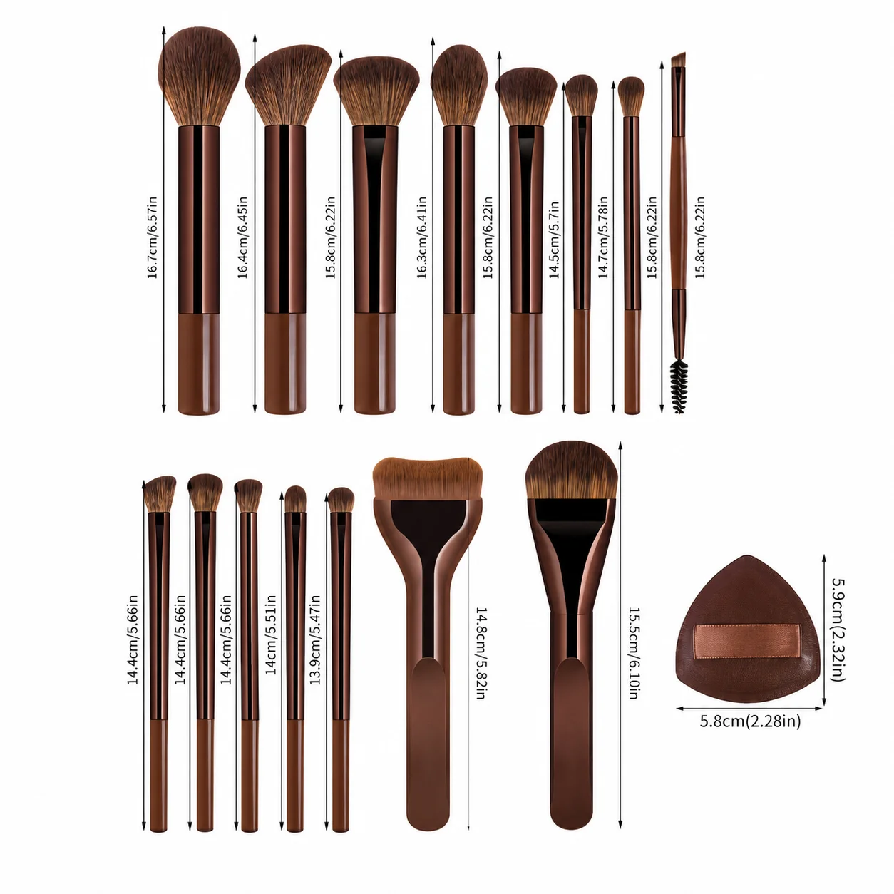 Makeup Brush Set - 18pcs High-Value Multi-Functional - Including 15 Makeup Brushes + 2 Powder Puffs + Makeup Bag - Travel-Friend - 6