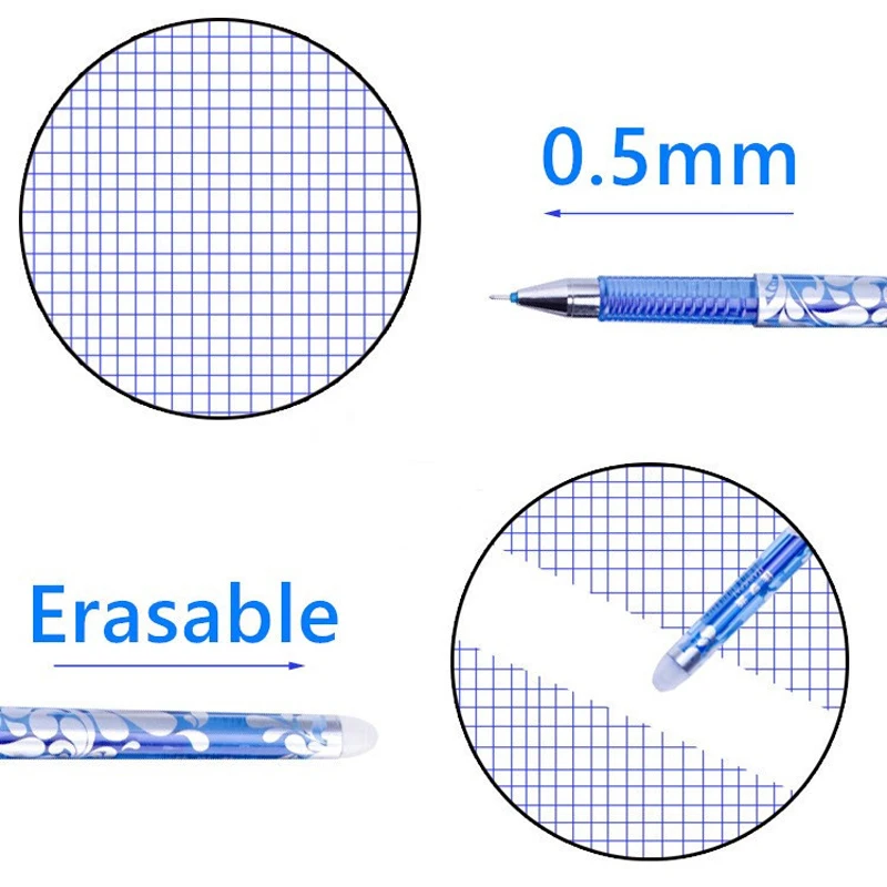 Haile 30 Pcs/set Cute Erasable Gel Pen Ballpoint Pens Rod 0.5mm Refills Blue/Black Ink Washable Handle School Writing Supplies