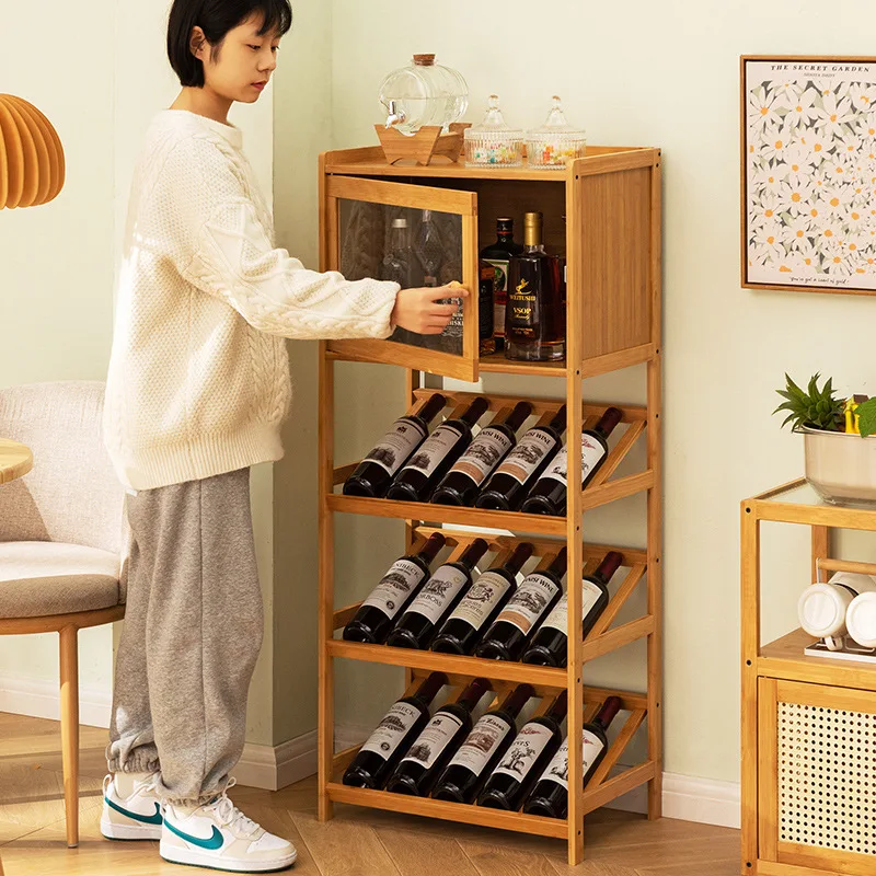 Wine Rack 3/4-tier Solid Bamboo Wood Storage Racks Floor Freestanding Wines Holder Display Wobble-Free Shelves for Kitchen Bar