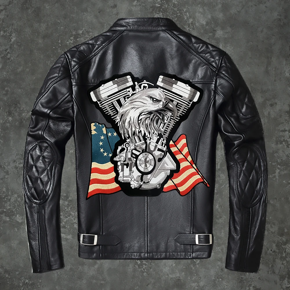 Parche bordado grande con bandera de Estados Unidos, chaqueta de cuero jinete de motocicleta, decoración trasera personalizada, costura a mano - AliExpress