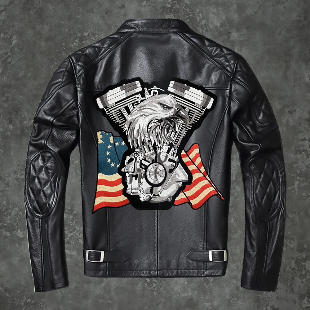 Veste en cuir motif aigle, grande broderie, motif drapeau américain, pour  motard, décoration arrière, couture à la main personnalisée | AliExpress