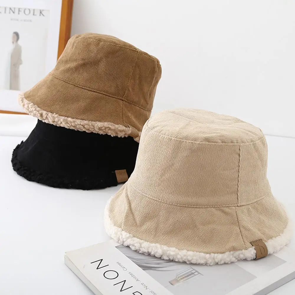 Bucket hat Trendy Lambswool Winter Bucket Hat Thickened Warm Cold Weather Panama Hat Soft Fisherman Cap for Casual Trips Sports Skiing